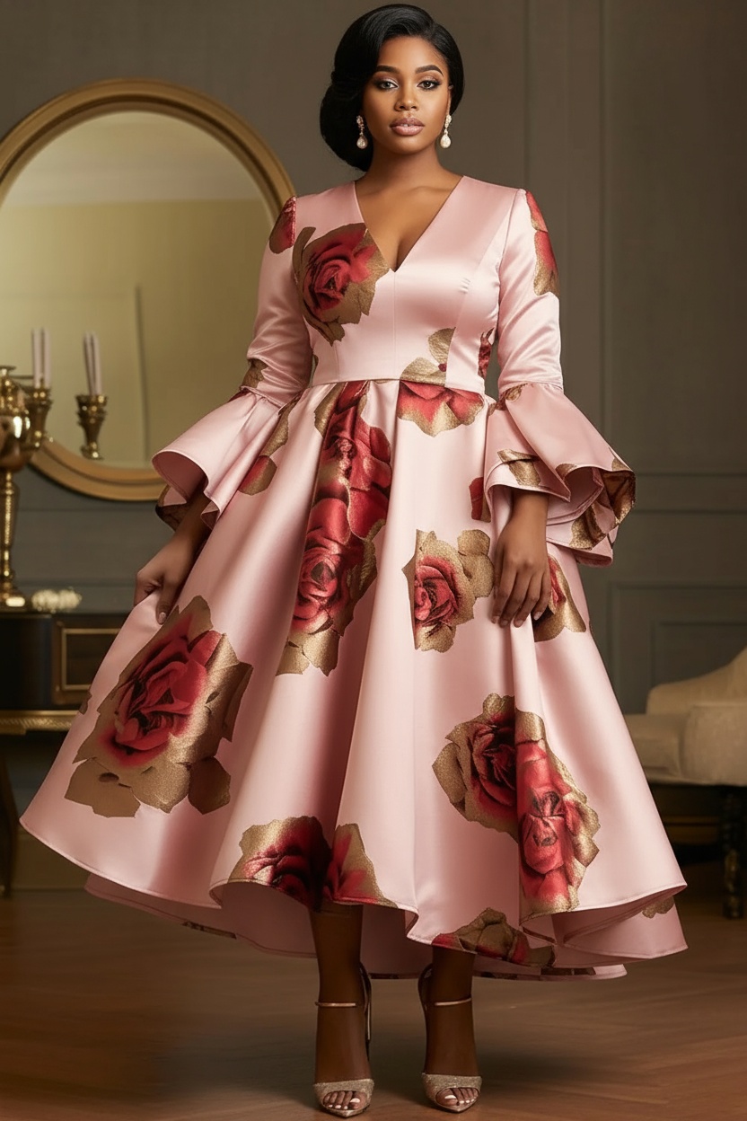 Women Formal Wear Dress - Elegante plus size satijnen avondjurk met