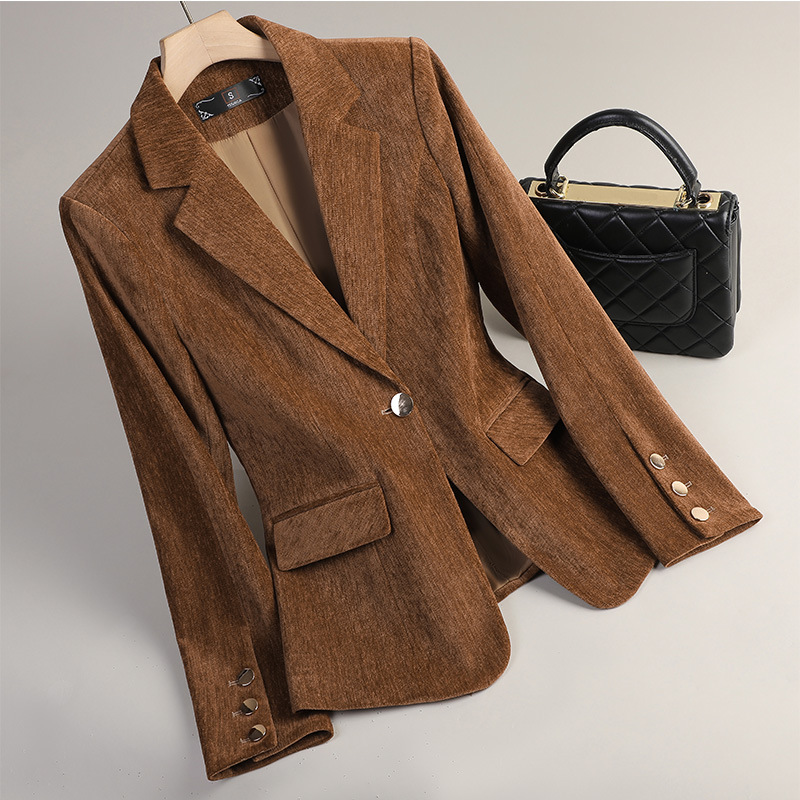 Yellow Formal Wear Women - Geelgouden fluwelen blazer Dames Herfst Winter