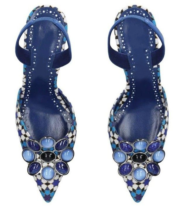 Kitten Heel Women - Dames Geometrische Mozaïek Print Slingback Sandalen
