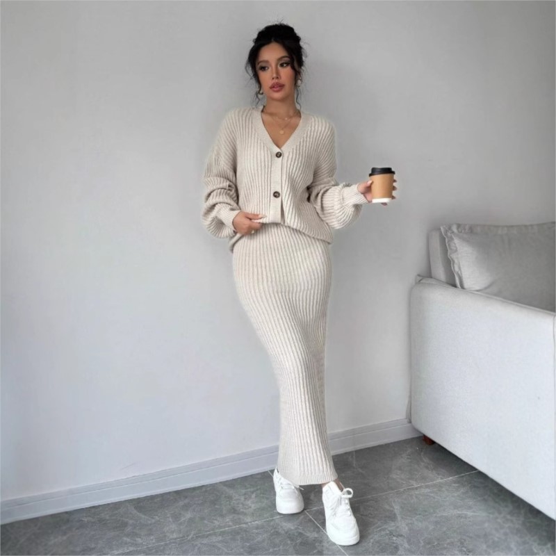 Women'S Formal Wear Cardigan - Dames gebreide trui lange rok tweedelige