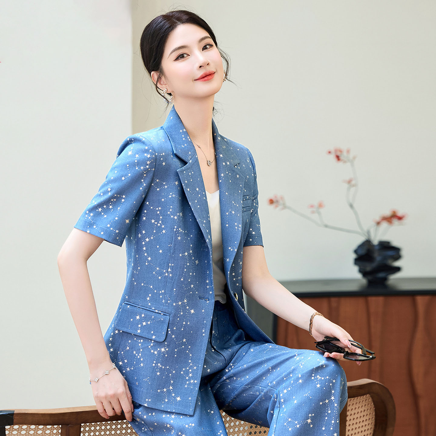 Yellow Formal Wear Women - Mode blauw geel professioneel pak met