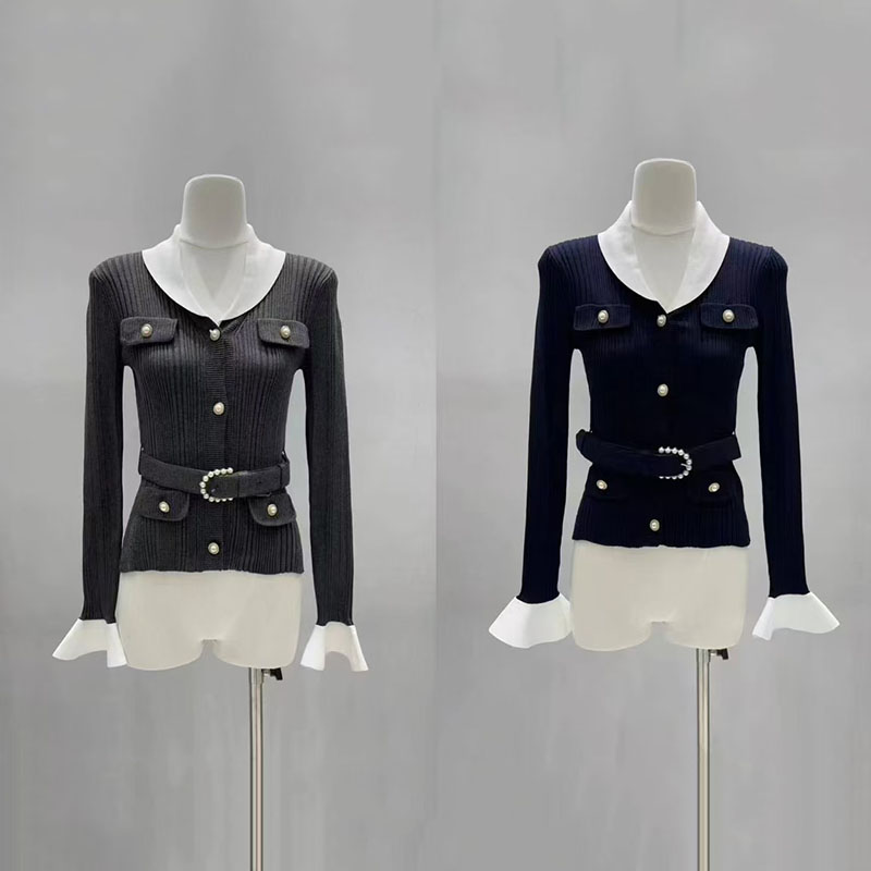Women'S Formal Wear Cardigan - Contrasterend gekleurd gebreid vest met V-hals