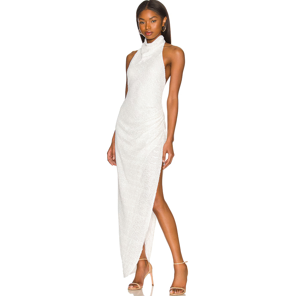 Women'S Formal Wear For Wedding Guest - Avondjurken met halterhalslijn in witte pailletten