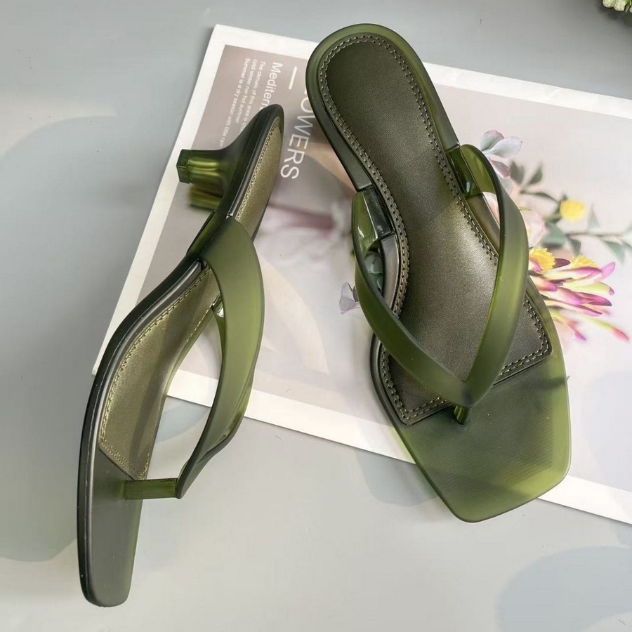 Kitten Heel Women - Koreaanse gedempte toon olijfgroene PVC teenslippers