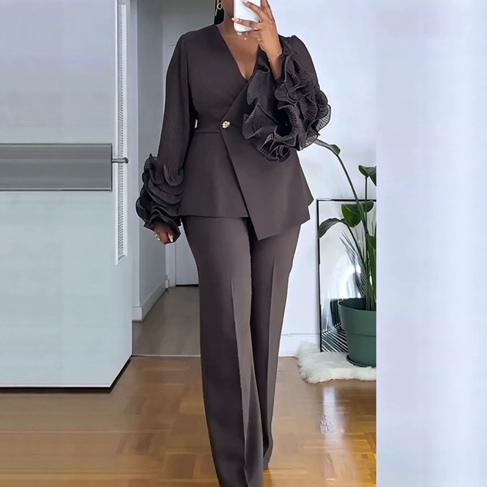 Formal Attire Woman - 2-delig broekpak voor dames, diepe V-hals,