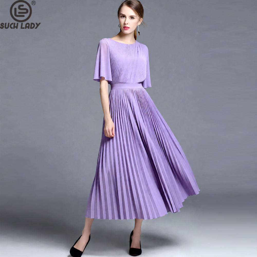 Women'S Formal Wear For Wedding Guest - Lila geplooide midi-jurk met capemouwen voor