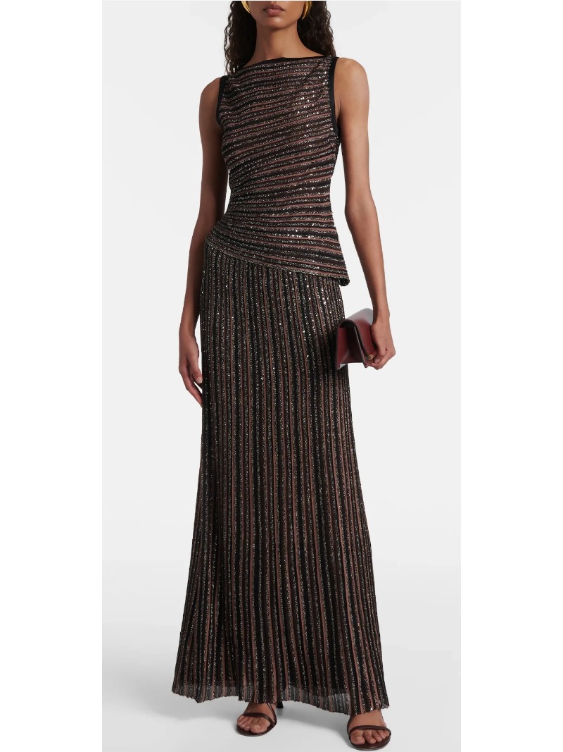 Formal Attire Woman - Gestreepte 2-delige damesavondjurk met pailletten, elegante