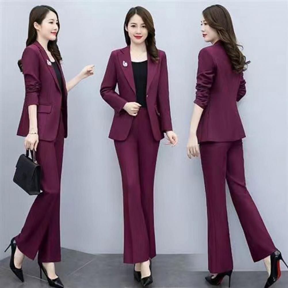 Women'S Formal Wear Pants Suit - 2-delig dames kostuum met reverskraag, lange