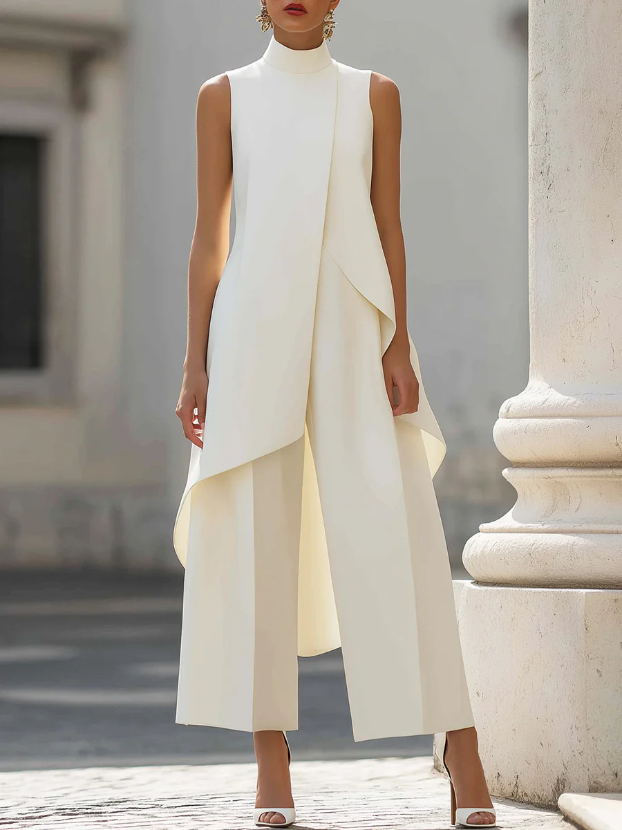Formal Attire Woman - Damesmode, effenkleurig tweedelig mouwloos asymmetrisch topje
