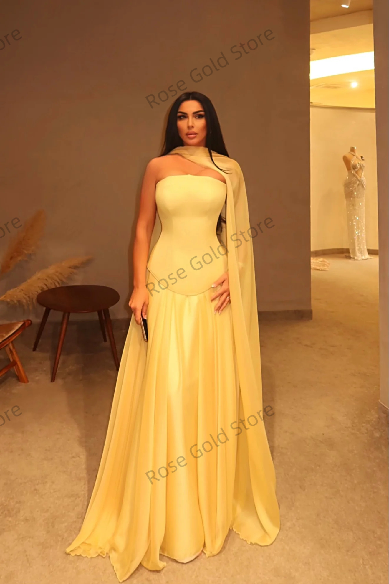 Eenvoudige gele avondjurken vo - Yellow Formal Wear Women recensie en prijs