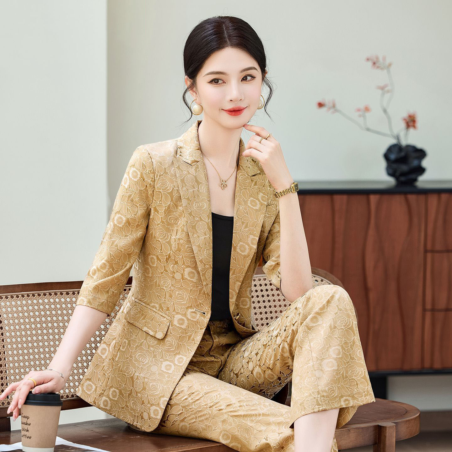 Mode Abrikoos Half Mouw Profes - Women'S Formal Wear Pants Suit recensie en prijs