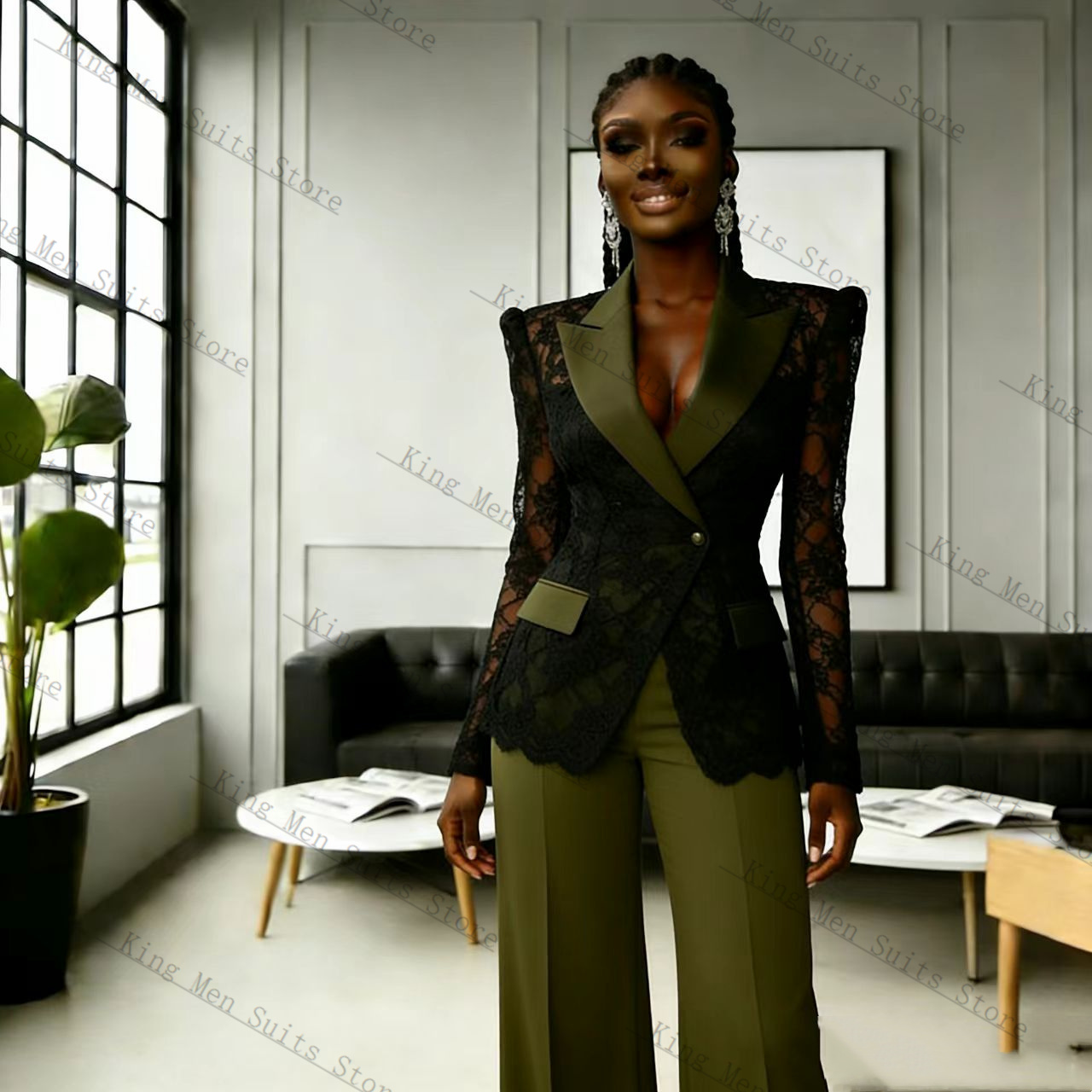 Groen Zwart Kant Vrouwen Pak S - Women'S Formal Wear For Wedding Guest recensie en prijs