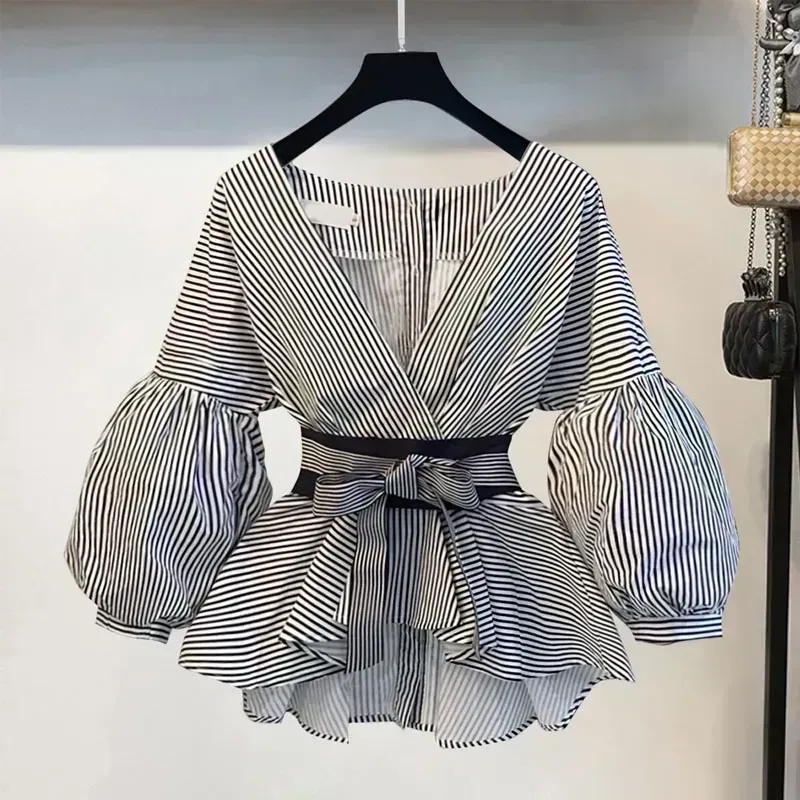 Vrouwen elegante v-hals streep - Women Formal Wear Tops recensie en prijs