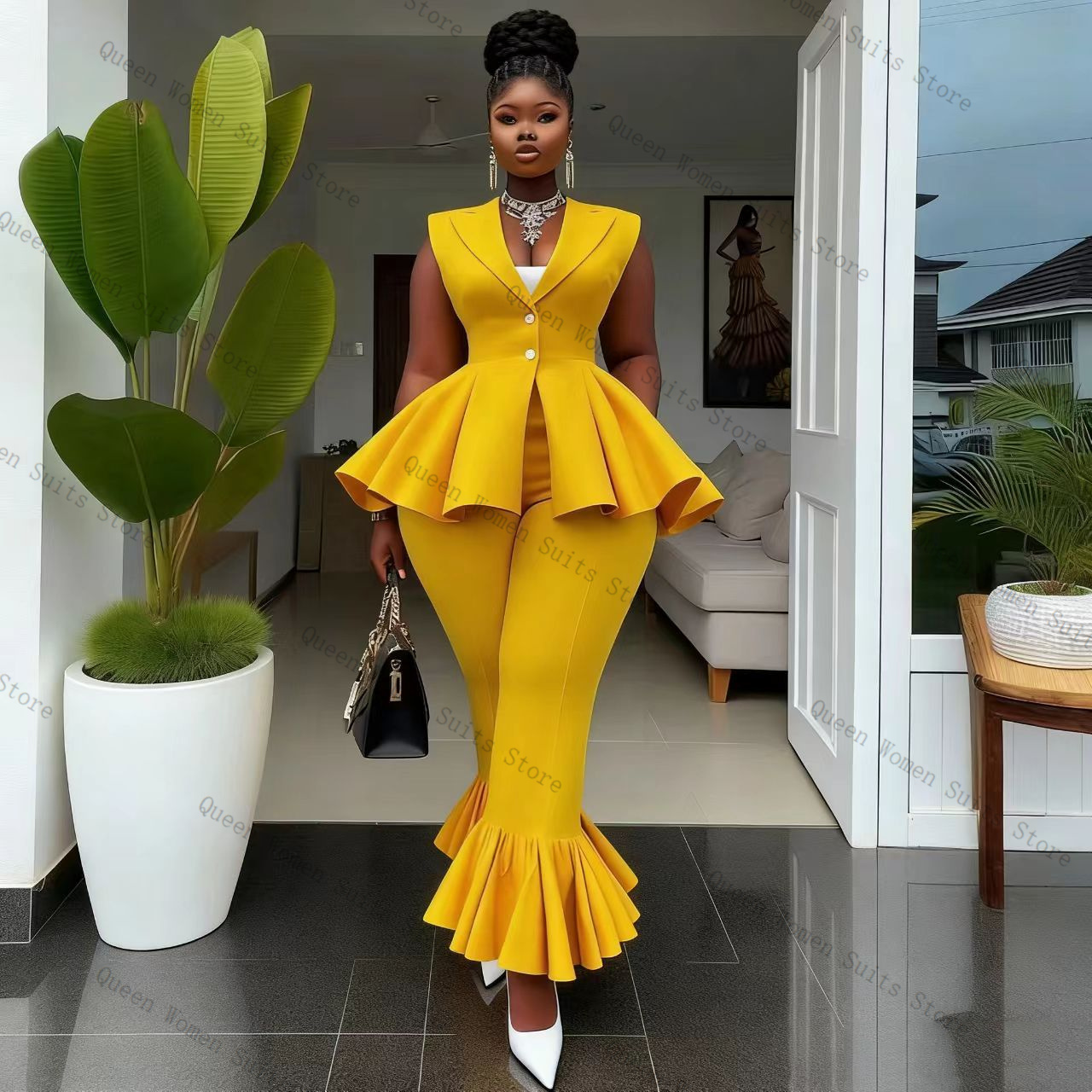 Gele damespakbroekenset 2 stuk - Yellow Formal Wear Women recensie en prijs