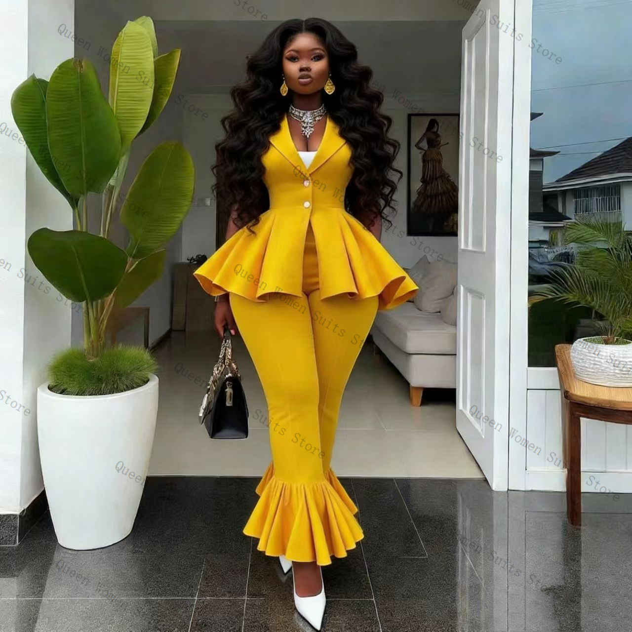 Gele damespakbroekenset 2 stuk - Yellow Formal Wear Women recensie en prijs