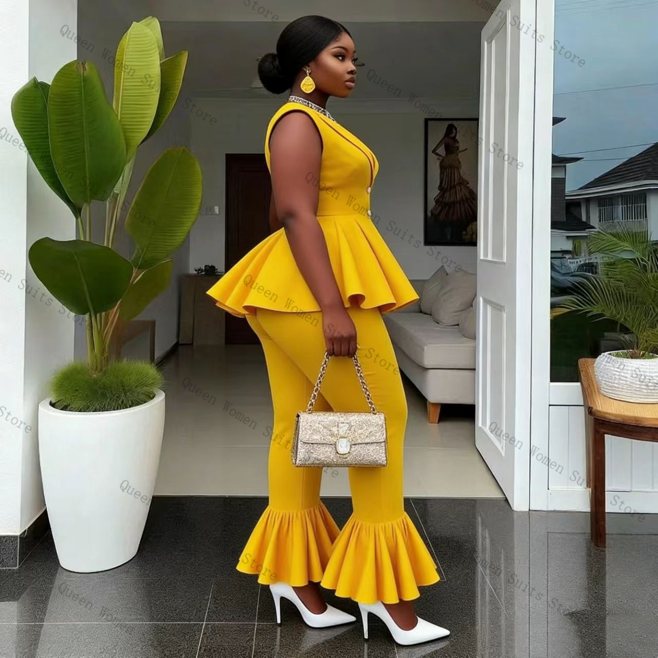 Gele damespakbroekenset 2 stuk - Yellow Formal Wear Women recensie en prijs