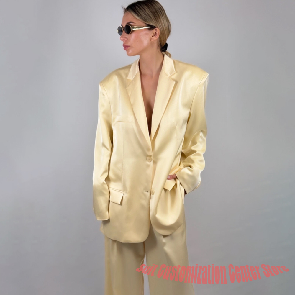 Casual damespak van gele satij - Yellow Formal Wear Women recensie en prijs