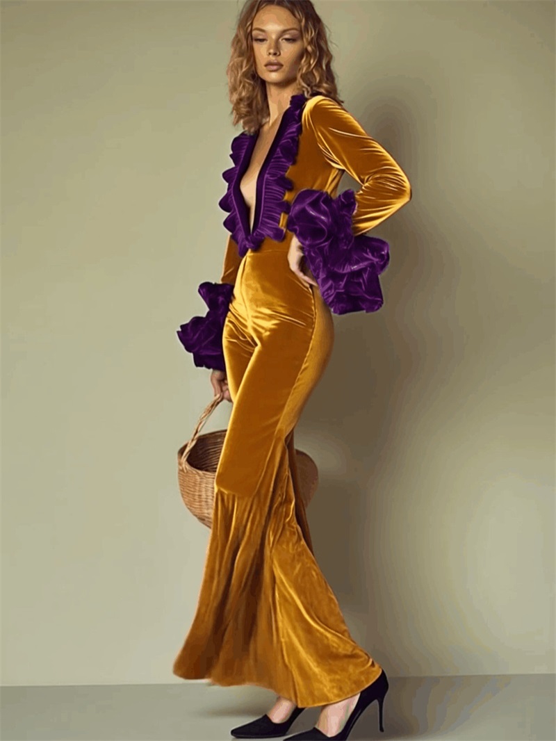Geel Paars Fluwelen Dames Jump - Yellow Formal Wear Women recensie en prijs